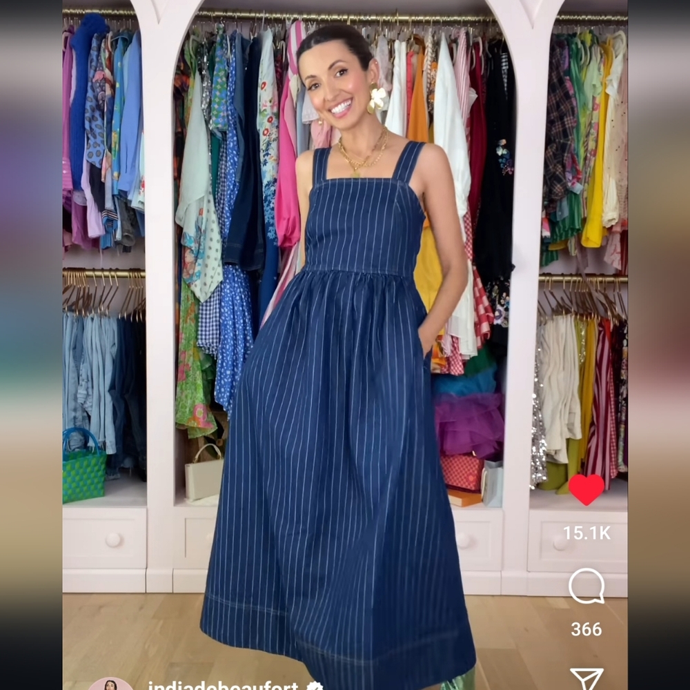 Aligne Rosa Pinstripe Denim Midi Dress US 10